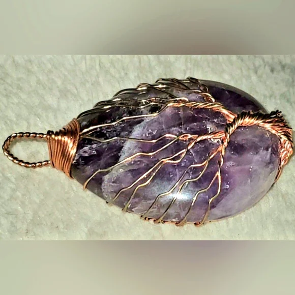 Elegant Amethyst Pendant Wrapped in Copper Wire a Natural Healing Stone - Picture 3 of 3